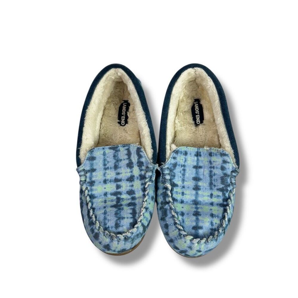 Lands End Kids Moccasin Slippers size 4 Blue